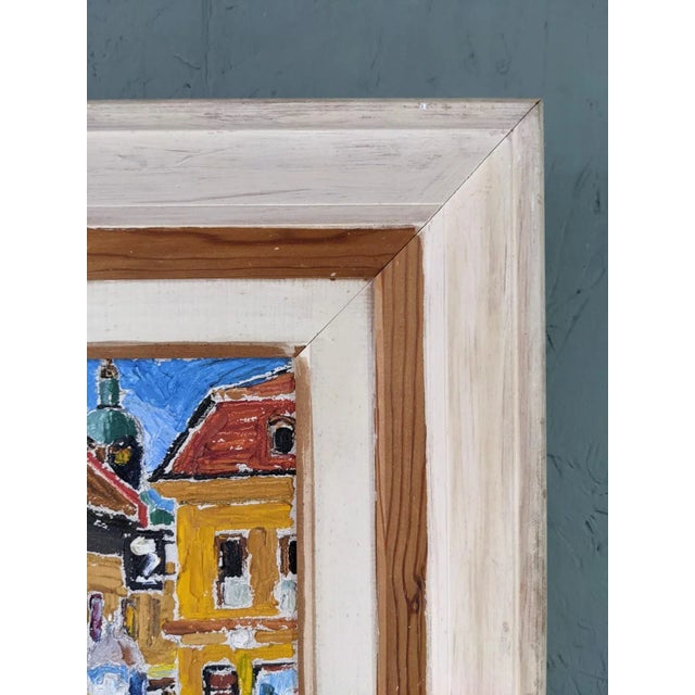 Mid-Century Modern Mid-Century Modern Swedish Oil Painting "Pedestrians", Framed Street Scene For Sale - Image 3 of 8