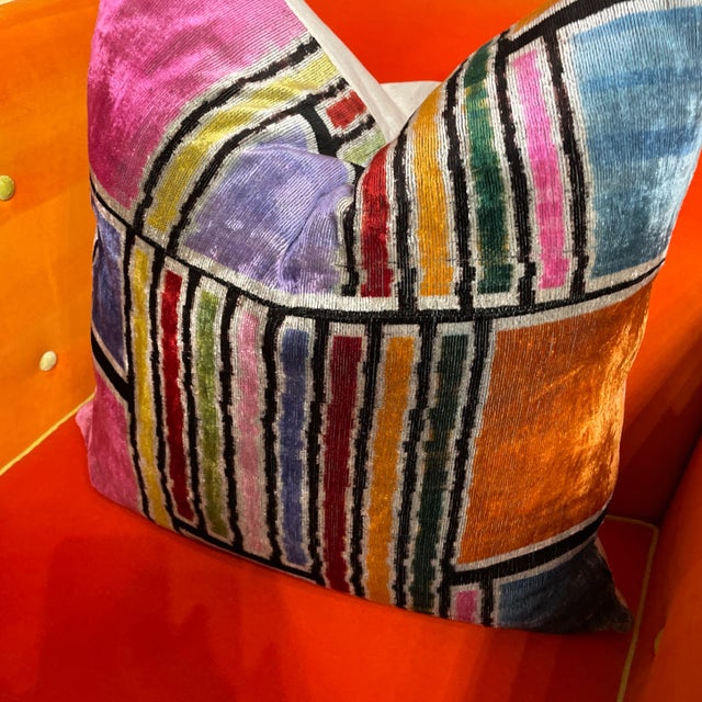 Ikat Silk Velvet Pillow Colorblock For Sale - Image 4 of 10