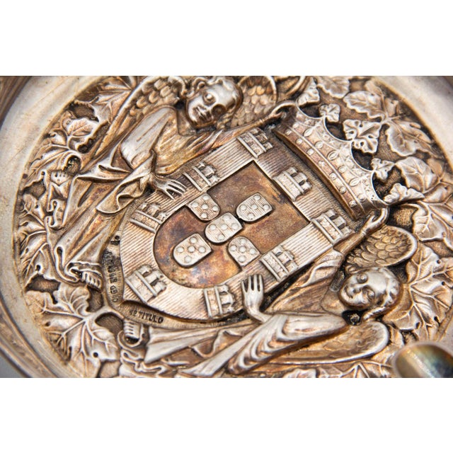 Circular Silver Ashtray with Two Cigarette Holders For Sale - Image 3 of 4