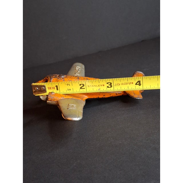 Share Vintage 1930s Hubley Cast Iron Tat Nc-491 Dual Prop Airplane Toy Orange Nickel For Sale - Image 14 of 15