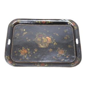 Hand Painted Decorated French Toleware Cafe Serving Tray Centerpiece Decor
