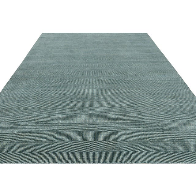 Rug & Kilim’s Modern Rug in Blue and Cream, With Stripes and Geometric Patterns For Sale In New York - Image 6 of 8