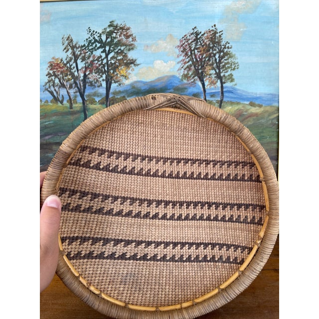 Vintage Likely Early 20th Century Native American Mission Basketry Bowl With Stepped Geometric Pattern. For Sale - Image 4 of 10
