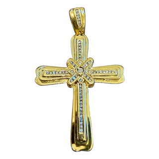 2.8 Ct White Diamond Big Cross Pendant in 14 Kt Yellow Gold with Big Bail 21.5gm For Sale
