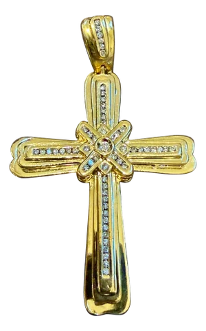 2.8 Ct White Diamond Big Cross Pendant in 14 Kt Yellow Gold with Big Bail 21.5gm