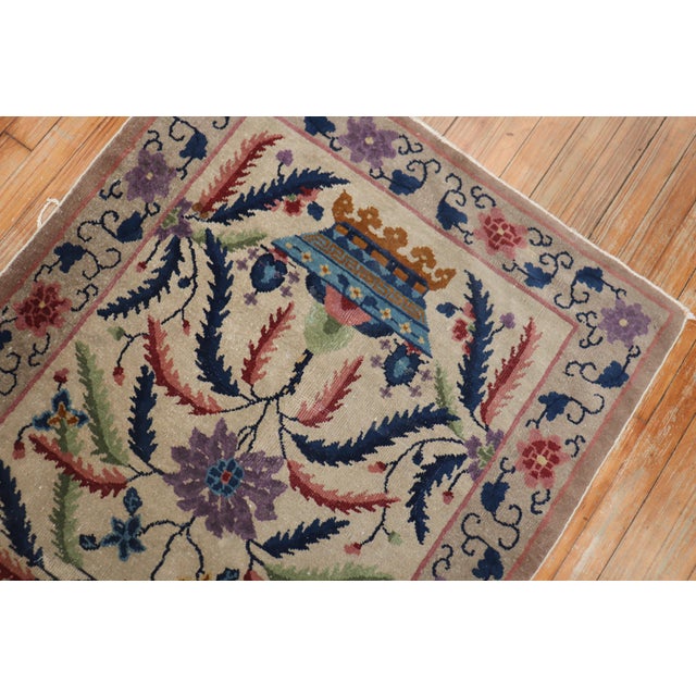 Chinoiserie Early 20th Century Eclectic Chinese Art Deco Scatter Rug For Sale - Image 3 of 6