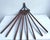 Rare fan-shaped towel rack in wood and wrought iron, dating from early bathrooms. The wrought iron base supports eight...