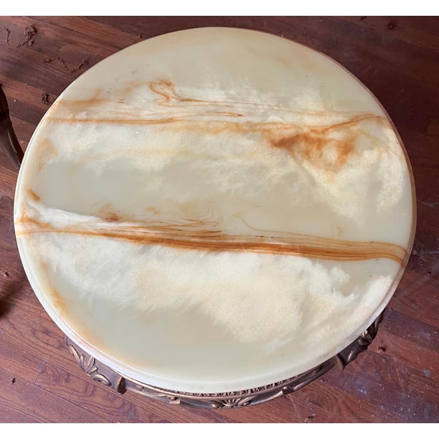 Vintage Hollywood Regency Round Onyx-Top Side Tables (2) | Gilt Carved Base | Mid-Century For Sale In Houston - Image 6 of 10