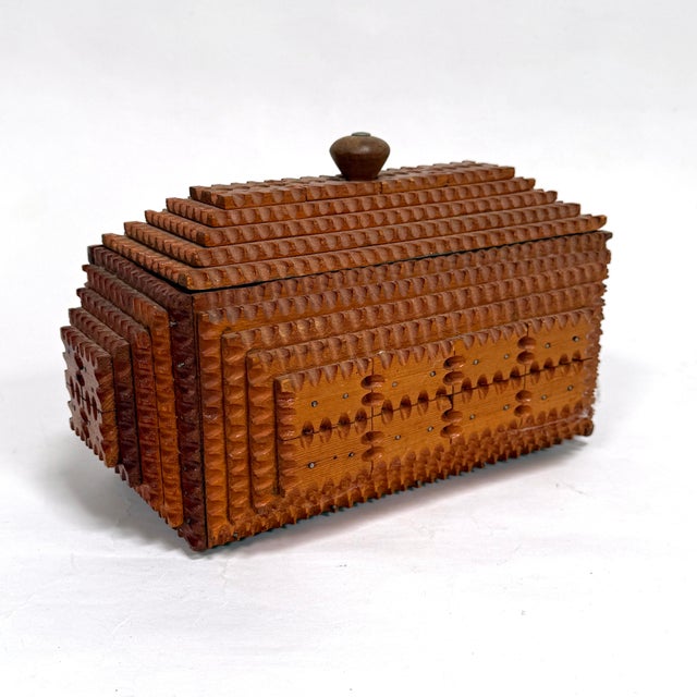 Tramp Art Lidded Jewelry Box With Drawer For Sale In Chicago - Image 6 of 12
