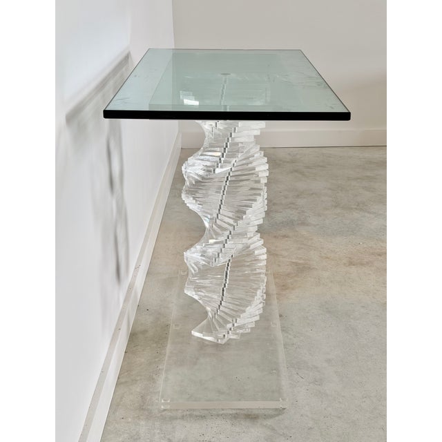 Lucite Helix Console Table With Custom Glass Top, Post Modern 1980s Handmade For Sale - Image 12 of 17