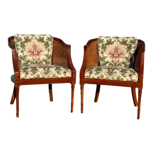 Faux Bamboo Cane Arm Chairs - a Pair