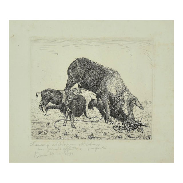 The Sow and Her Calves Etching, 1931 For Sale
