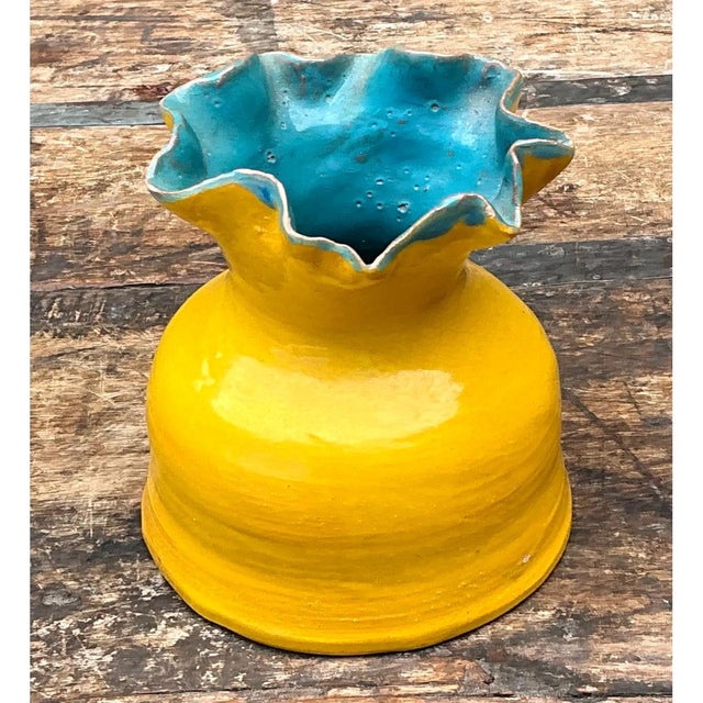 Vintage Hand Crafted Studio Pottery Ruffle Vase For Sale - Image 4 of 12