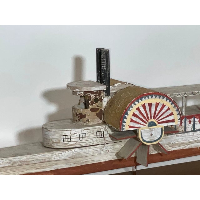 Brown Folk Art Paddle Steamer Model For Sale - Image 8 of 8