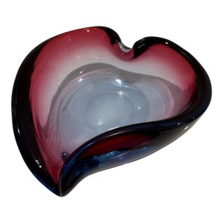 Vintage Murano Style Sommerso Art Glass Freeform Bowl Pink Purple Blue MCM For Sale