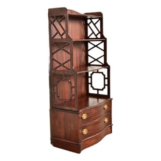 Baker Furniture Style Chinese Chippendale Carved Mahogany Étagère or Bookcase For Sale