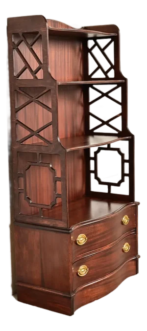 Baker Furniture Style Chinese Chippendale Carved Mahogany Étagère or Bookcase