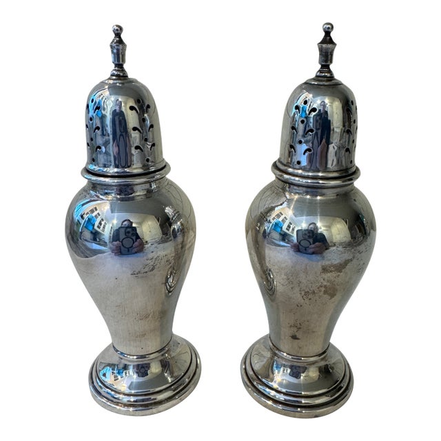Early 20th Century Unique Tall Sterling Salt & Pepper Shakers For Sale