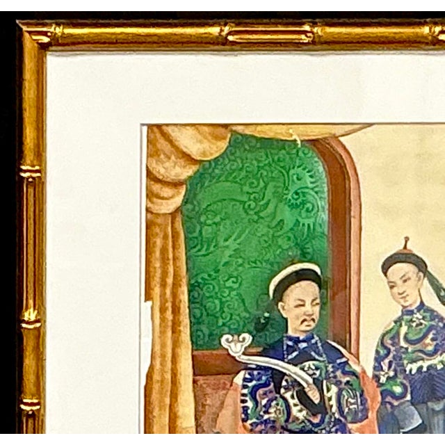 Chinese Chinese Ancestor Painting on Pith Paper, Faux Bamboo Frame For Sale - Image 3 of 8