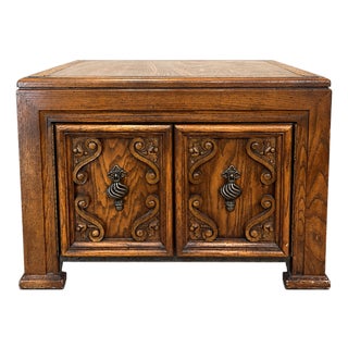 Vintage Mediterranean Revival Carved Wood Cabinet End Table For Sale