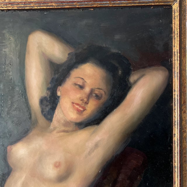 1900 German School Oil Painting on Board of a Reclining Female Nude, Framed and Signed For Sale In Washington DC - Image 6 of 10