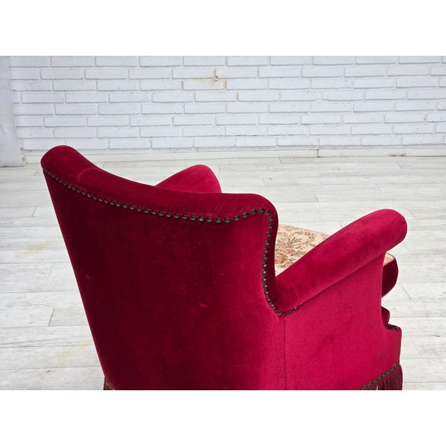 Danish Armchair in Red Velour and Ash, 1970s For Sale - Image 11 of 17