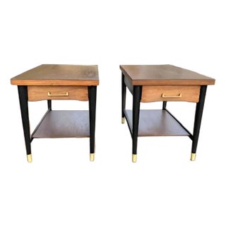 Pair Vintage 1950s Mersman 2 Tier Mid Century Modern End Tables W/ Drawer For Sale