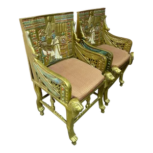 Early 20th Century Antique Polychrome Egyptian Revival Armchair - a Pair