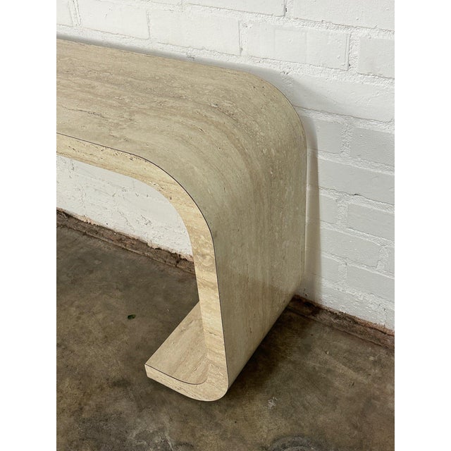 1990s Faux Travertine Scroll Console Table For Sale - Image 11 of 12