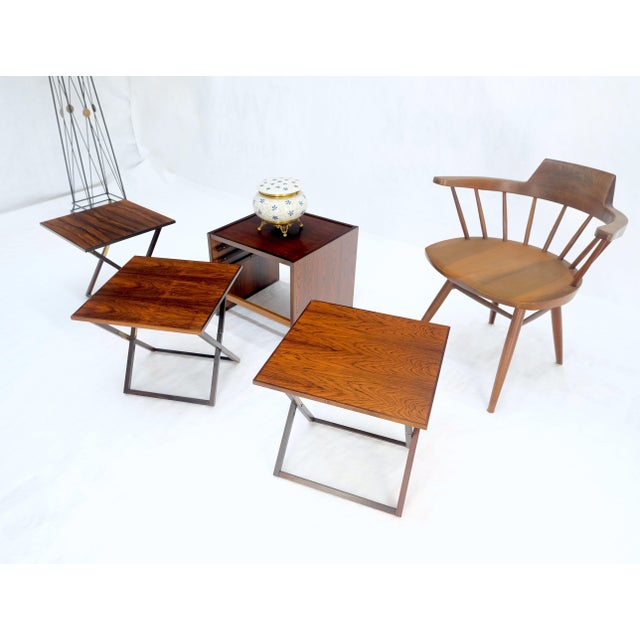 Wood Nesting Folding X Bases Rosewood & Brass End Side Tables Stands Denmark - Set of 4 For Sale - Image 7 of 12
