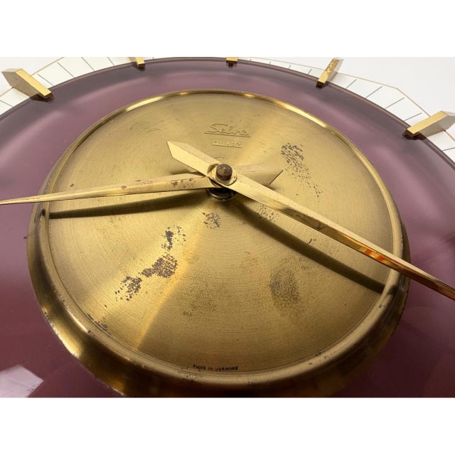 Metal Mid-Century Modern Brass and Glass Wall Clock from Selva, 1980s For Sale - Image 7 of 11
