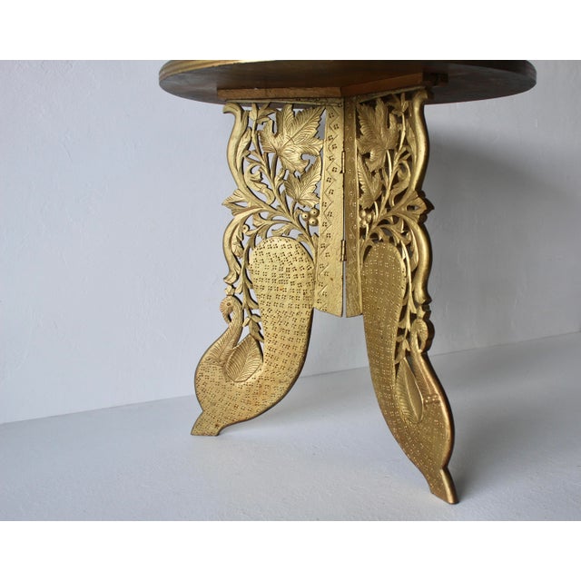1970s Circular Anglo-Indian Brass Finish Wood Side Table For Sale - Image 9 of 11