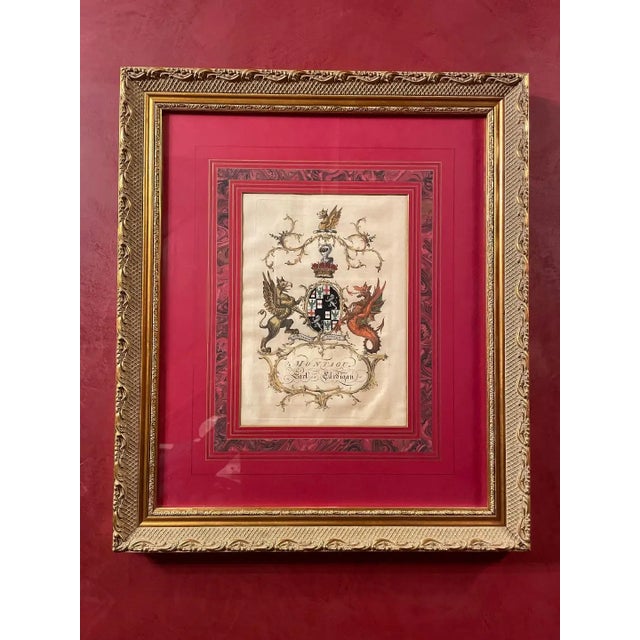 Late 18th Century Late 18th Century English Hand-Colored Armorial Engravings Set of Four For Sale - Image 5 of 5