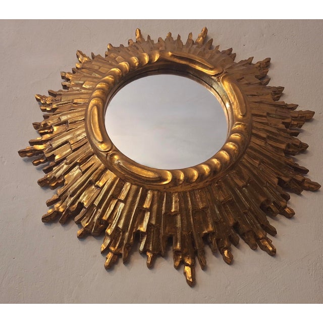 Mid-Century Modern Gilded Sunburst Wall Mirror, 1960s For Sale - Image 5 of 8