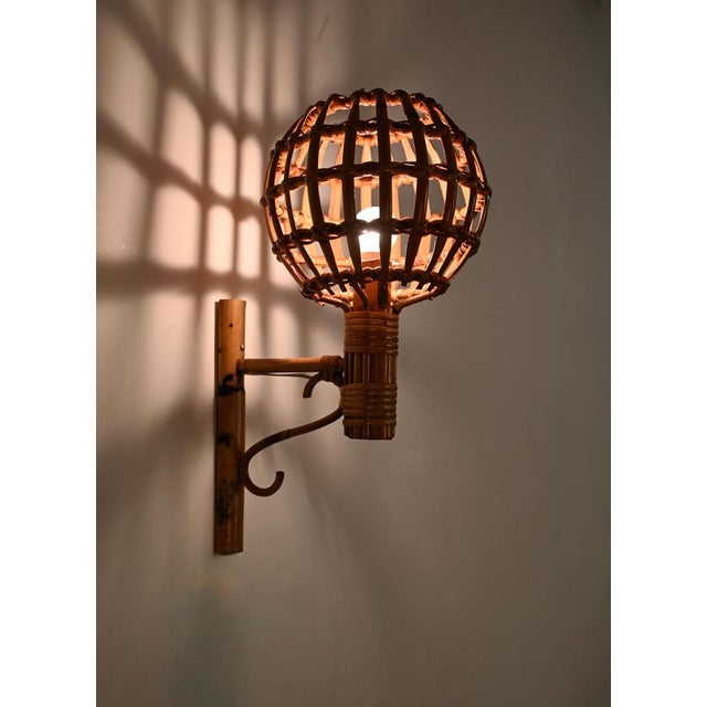 Mid-Century Rattan Lantern Sconce attributed to Louis Sognot, 1960s For Sale - Image 15 of 17