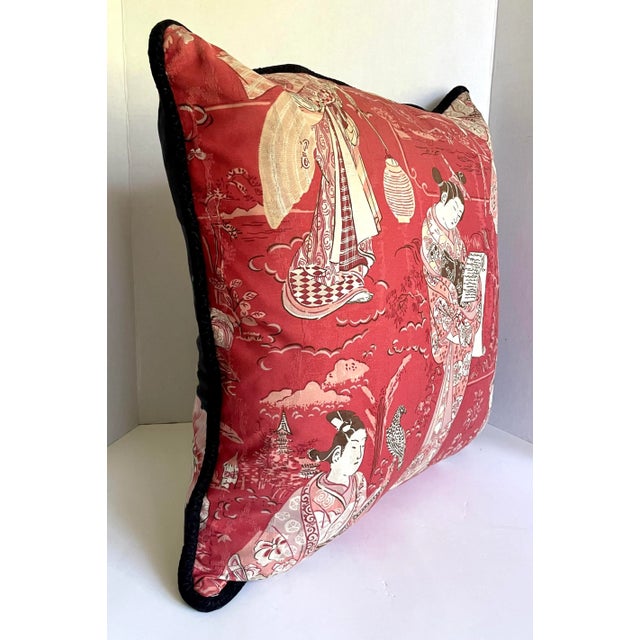 1990s Pair of Custom Made Geisha Floral Down Filled Pillows For Sale - Image 5 of 12