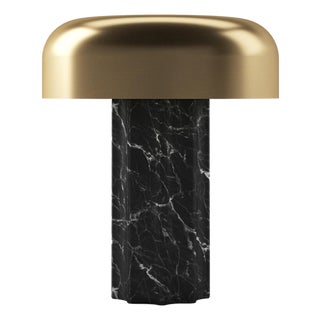 FLUTED COLUMN Rechargeable Cordless LED Table Lamp, 3-Levels Brightness Touch Sensor Control, Black Marble / Brushed Brass For Sale