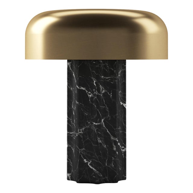 FLUTED COLUMN Rechargeable Cordless LED Table Lamp, 3-Levels Brightness Touch Sensor Control, Black Marble / Brushed Brass For Sale