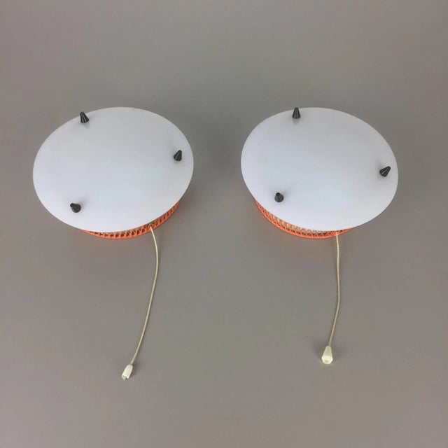 Orange Acrylic and Metal Sconces Wall Lights, Italy, 1950s, Set of 2 For Sale - Image 8 of 11