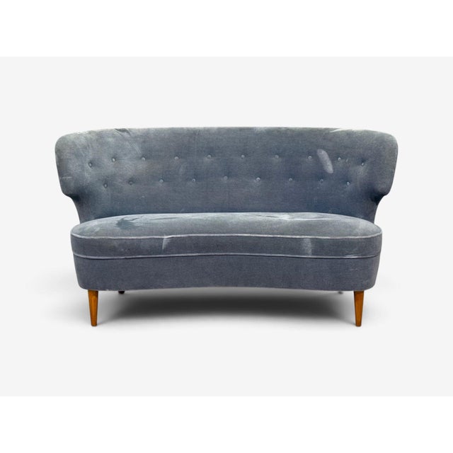 Mid-Century Modern Carl-Johan Boman, Finnish Modern, Settee, Velvet, Wood, Finland, 1950s For Sale - Image 3 of 10