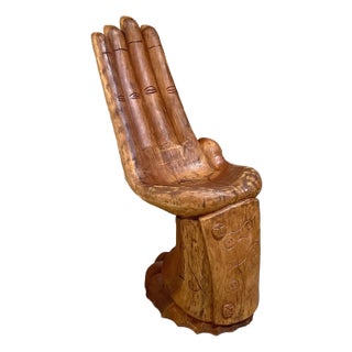 1970s Pedro Friedeberg Style Carved Wood Hand Chair For Sale