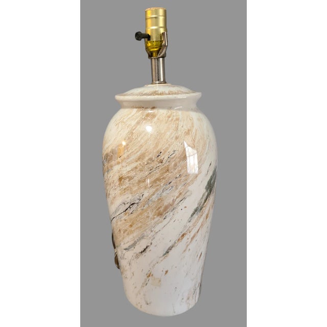Vintage Mid Century Modern Earthtone Faux Marble Glazed Ceramic Table Lamp For Sale - Image 4 of 6