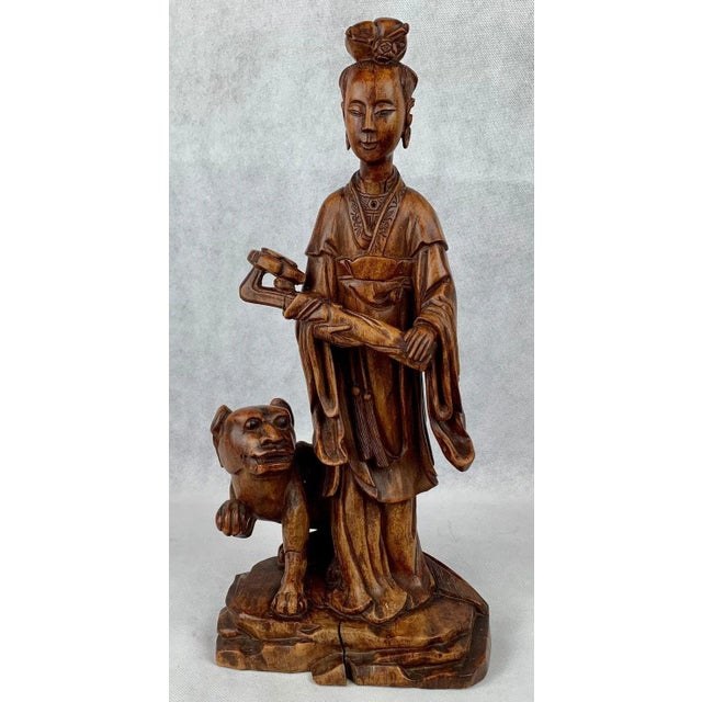 Carved Teak Chinese Female Figure With Removable Head Holding a Ruyi For Sale - Image 12 of 12