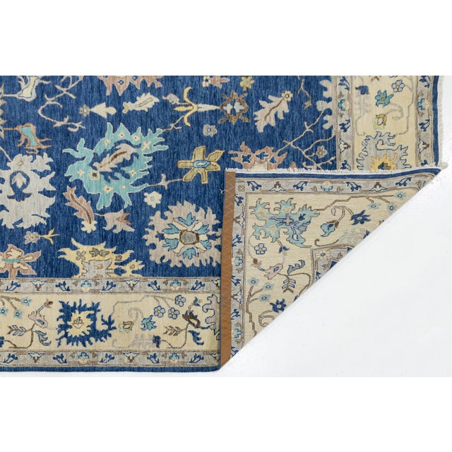 Contemporary Contemporary Hand-Knotted Wool Modern Oushak Style Area Rug in Indigo Blue For Sale - Image 3 of 12