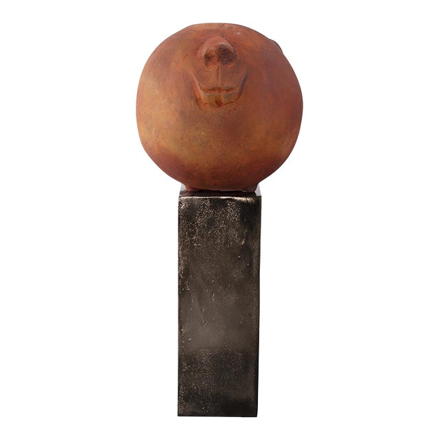 Mr. Wilfred Terra Cotta Sculpture on Aluminum Pillar For Sale