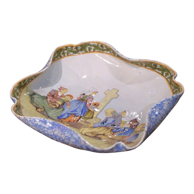 19th Century French Faience Porquier-Beau Quimper Decorative Dish For Sale