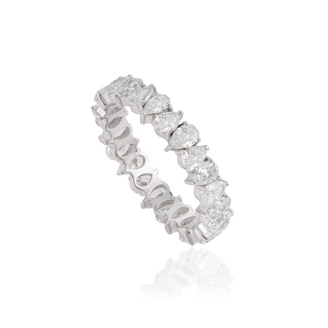Metal Certified 2.3 Carat Pear Cut Diamond Full Eternity Band Ring Size 4 in 18k White Gold For Sale - Image 7 of 17