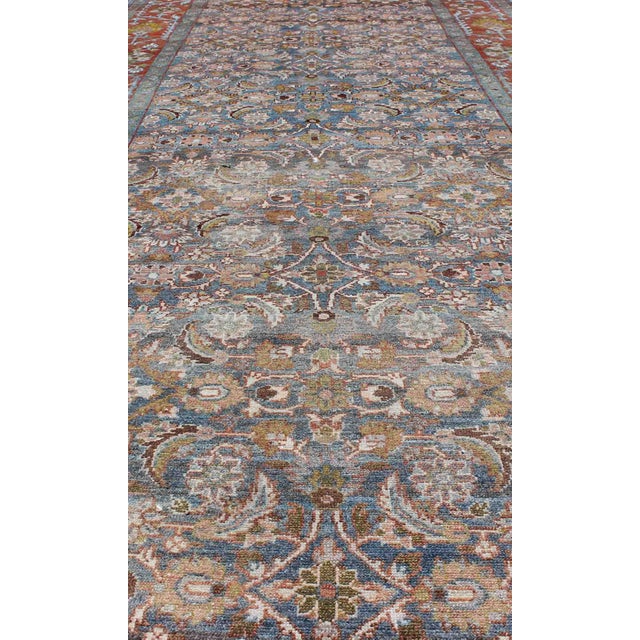 Early 20th Century Antique Persian Malayer Gallery Runner With Allover Floral Motifs in Faded Blue For Sale - Image 5 of 12