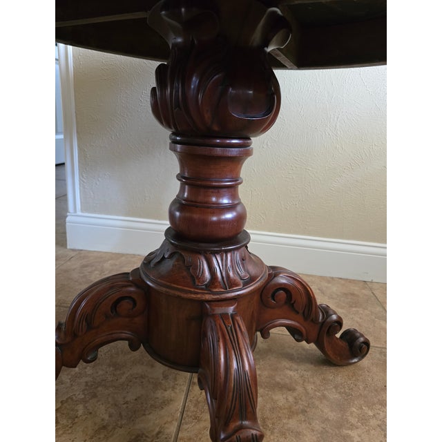 Louis Philippe Antique French Mahogany Marble Top Table Hand Carved Pedestal C.1830s Louis Phillippe For Sale - Image 4 of 7