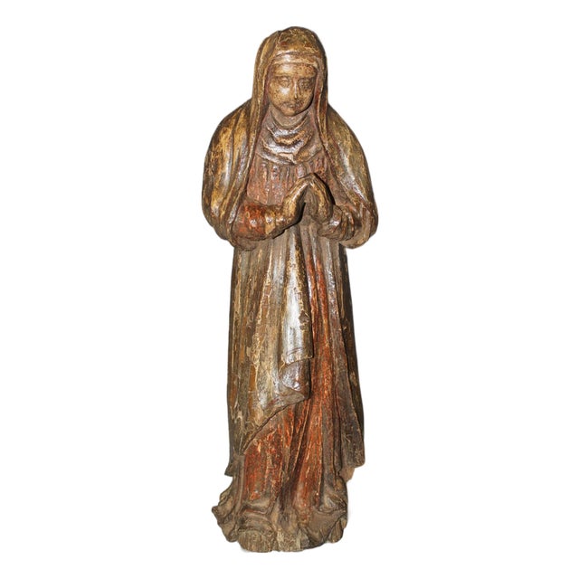 Carved Wood Saint Praying, Burgundy, Late 18th Century For Sale